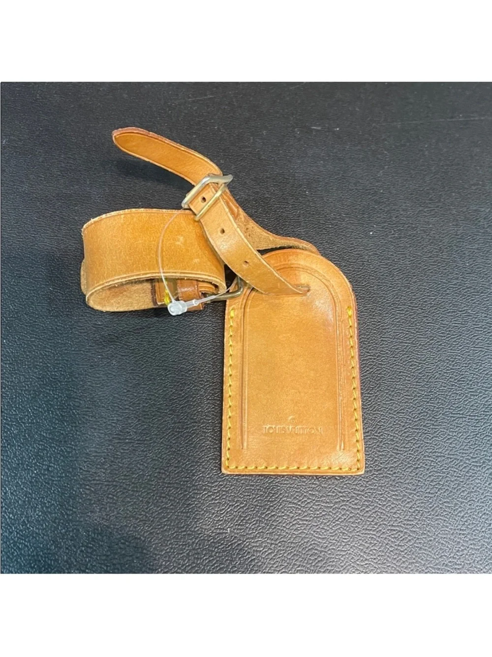 LV Leather Luggage Tag and Strap - Tan
